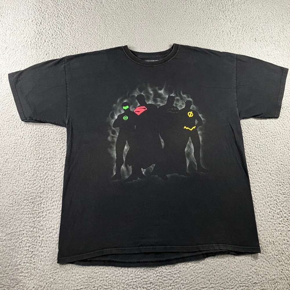 Justice League Graphic Tee Shirt XXL Black Comic Superhero Silhouette Grunge y2k